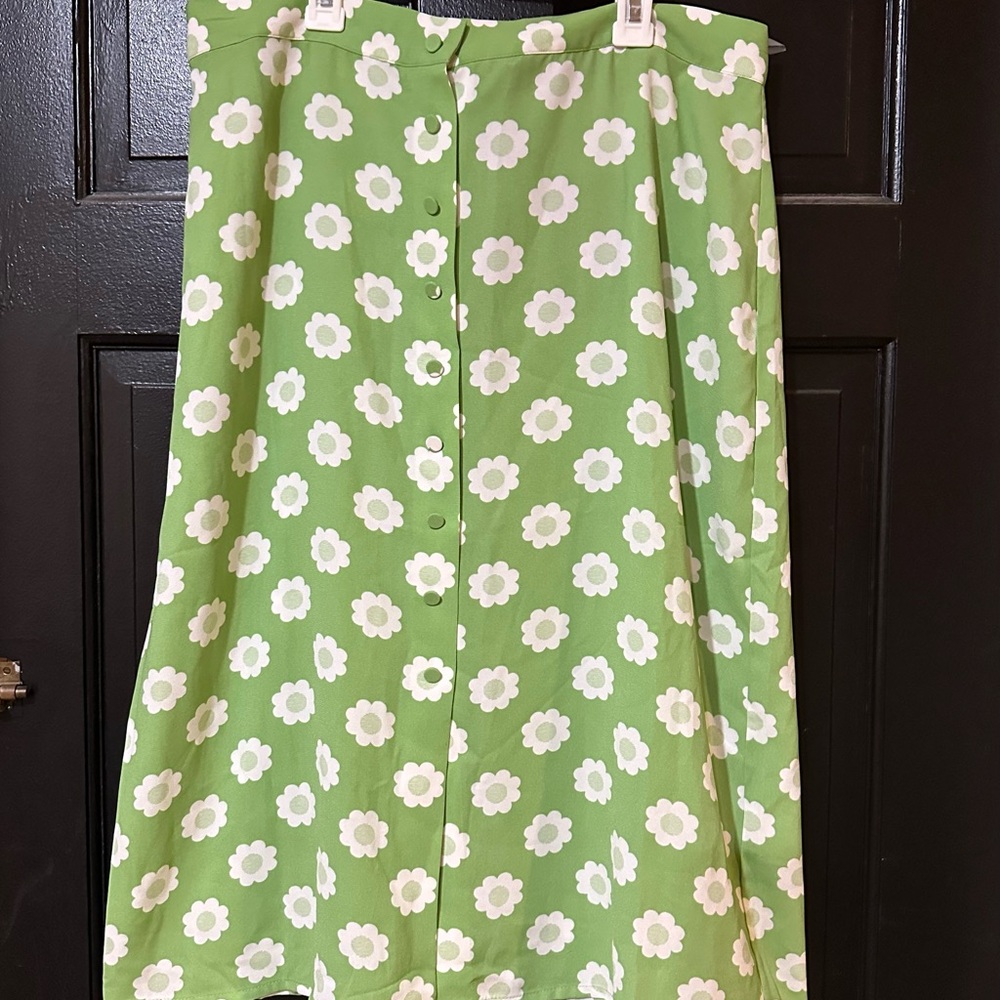Modcloth Lime Green Daisy Midi Skirt